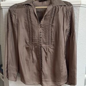 Zara Brown Long Sleeve Pleated Blouse